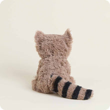 Load image into Gallery viewer, Brown plush raccoon stuffed animal toy with striped tail viewed from behind