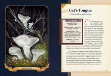 Load image into Gallery viewer, Little Book of Mushrooms hardcover guide showing Cat's Tongue mushroom identification page with botanical illustration