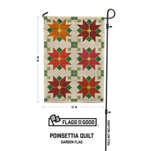 Load image into Gallery viewer, Quilted poinsettia garden flag with star pattern in autumn colors on flagpole
