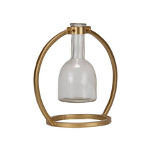 Load image into Gallery viewer, Capstone Floating Glass Bud Vase Brass Finish Metal