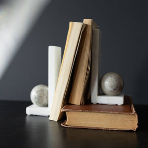 Soren Beige and White Marble Modern Bookends Set 2