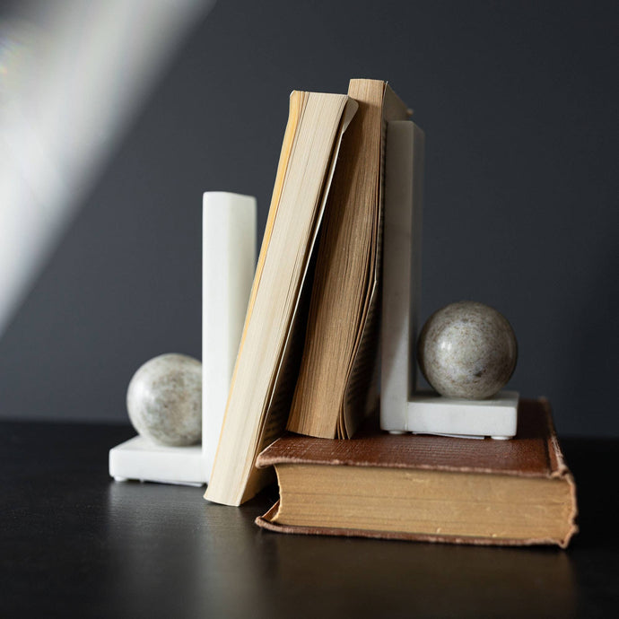 Soren Beige and White Marble Modern Bookends Set 2