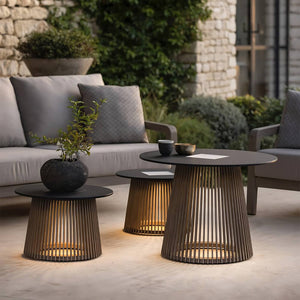 Metal Outdoor Table with Solar Lights