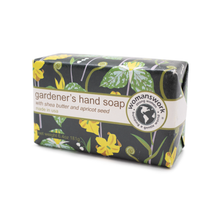 Load image into Gallery viewer, Womanswork gardener's hand soap bar with shea butter in floral botanical packaging