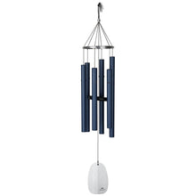 Load image into Gallery viewer, Pacific blue wind chime with multiple metal tubes and circular sail hanging from chain