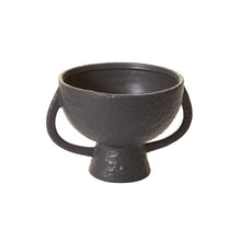 Load image into Gallery viewer, Matte black footed ceramic compote bowl with two handles and textured exterior