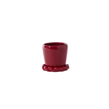 Load image into Gallery viewer, Glossy crimson red ceramic plant pot with decorative twisted rope saucer base