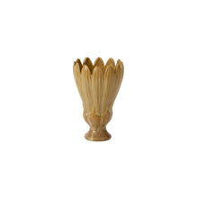 Load image into Gallery viewer, Prosper Vase in warm mustard yellow ceramic with artichoke leaf design and pedestal base