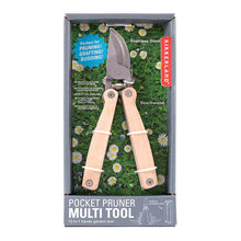 Load image into Gallery viewer, Pocket pruner multi tool with beechwood handles in retail packaging showing 12-in-1 functionality