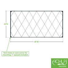 Load image into Gallery viewer, Black rectangular garden trellis with diamond lattice pattern, 46 inches wide by 23 inches high