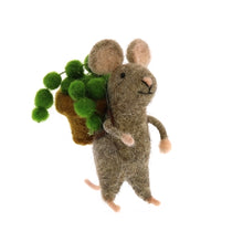 Load image into Gallery viewer, Felted wool mouse figurine carrying a green succulent plant in a yellow pot