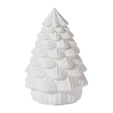 Load image into Gallery viewer, White ceramic Christmas tree figurine with layered branch texture and ribbed base