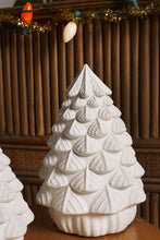 Load image into Gallery viewer, White ceramic Christmas tree figurine with layered branch texture and scalloped base