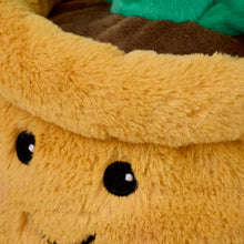 Load image into Gallery viewer, Close-up of yellow plush flower pot with cute embroidered face and soft fuzzy texture