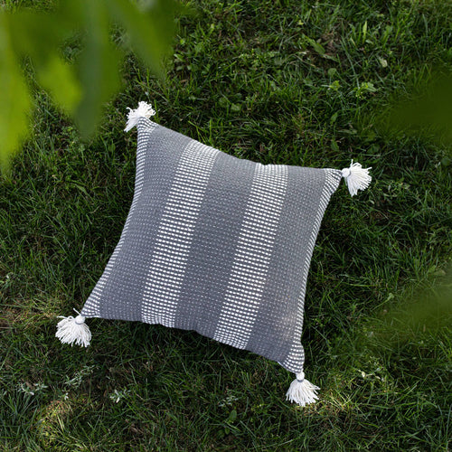 Lorna 20x20 Gray Outdoor Indoor Filled Pillow Tassels