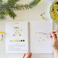 Load image into Gallery viewer, Open camping watercolor workbook showing fireflies in a mason jar painting tutorial