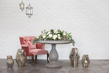 Load image into Gallery viewer, Geometric glass and metal lanterns displayed with pink chair and floral arrangement