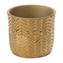 Load image into Gallery viewer, Golden ceramic plant pot with raised chevron zigzag textured pattern design