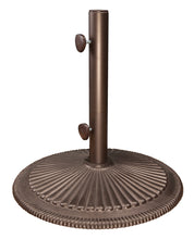 Load image into Gallery viewer, Bronze umbrella base stand with decorative ridged pattern and adjustment knobs