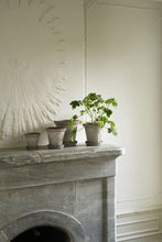 Load image into Gallery viewer, Gray terracotta plant pots by Bergs Potter displayed on stone fireplace mantel with green plants