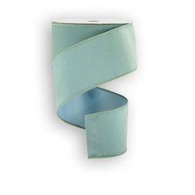 Load image into Gallery viewer, Sage green satin ribbon with wired edges on white spool for holiday crafting