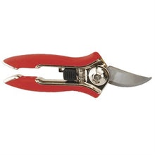 Load image into Gallery viewer, Red-handled compact pruning shears with curved stainless steel blade and spring mechanism