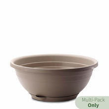 Load image into Gallery viewer, Brown plastic hanging planter bowl with saucer and decorative ridged design