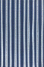 Load image into Gallery viewer, Blue and white striped outdoor rug with vertical pattern design