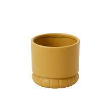 Load image into Gallery viewer, Mustard yellow ceramic plant pot with decorative ridged base on white background