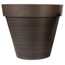 Load image into Gallery viewer, Brown carved finish wide rim planter with horizontal ridged texture