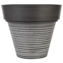 Load image into Gallery viewer, Gray decorative planter with horizontal ribbed texture and wide rim design