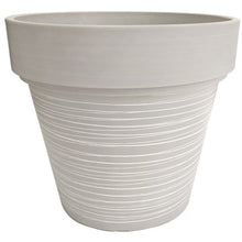 Load image into Gallery viewer, Light gray ceramic planter with horizontal ridged texture and wide rim design