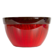 Load image into Gallery viewer, Red ceramic hanging planter with brown rim and drainage holes