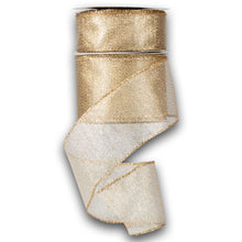 Load image into Gallery viewer, Golden metallic wired ribbon with shimmer finish unwound from spool