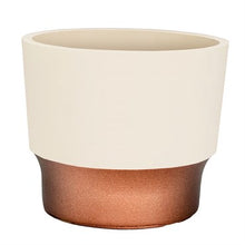 Load image into Gallery viewer, Small two-toned ceramic planter with cream top and copper bottom section