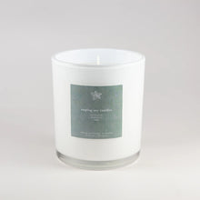 Load image into Gallery viewer, White soy candle in clear glass jar with green eucalyptus spearmint sage label