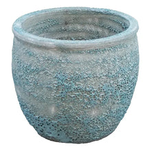 Load image into Gallery viewer, Turquoise glazed ceramic belly pot with textured crackled finish for plants