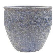 Load image into Gallery viewer, Large ceramic planter pot with weathered blue-gray finish and wide belly shape