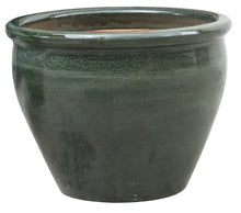 Load image into Gallery viewer, Green glazed ceramic belly pot planter with wide opening and curved design