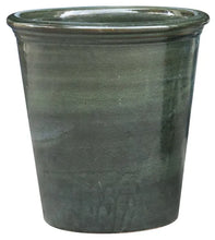 Load image into Gallery viewer, Green glazed ceramic straight-sided planter pot with rolled rim on white background