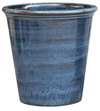 Load image into Gallery viewer, Blue glazed ceramic planter pot with straight sides and rolled rim