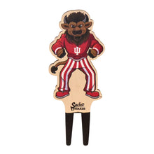 Load image into Gallery viewer, Indiana University bison mascot decorative plant stake in red and white striped uniform