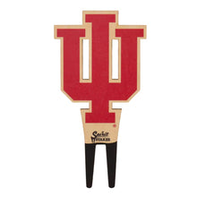 Load image into Gallery viewer, Red and cream Indiana University IU logo plant stake with black prongs