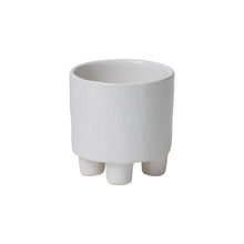 Load image into Gallery viewer, White ceramic plant pot with three legs on white background