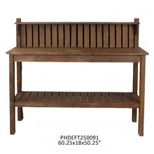 Load image into Gallery viewer, Rustic wooden potting bench with slatted back panel and lower storage shelf