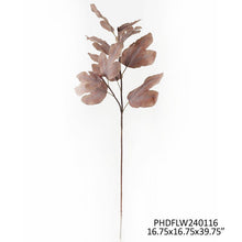 Load image into Gallery viewer, Artificial autumn fig leaf spray stem in warm dusty brown tones, 39.75 inches tall