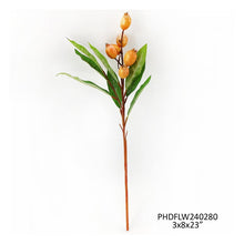 Load image into Gallery viewer, Artificial loquat stem with orange berries and green leaves, 23 inches tall