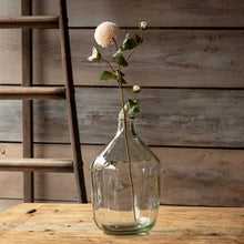 Load image into Gallery viewer, White dahlia flower with buds in clear glass vase on wooden table