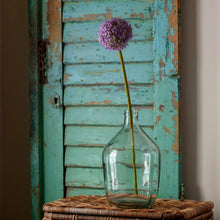 Load image into Gallery viewer, Purple giant allium artificial flower stem displayed in clear glass bottles on wicker basket