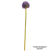 Load image into Gallery viewer, Purple giant allium artificial flower stem with spherical bloom on long green stem